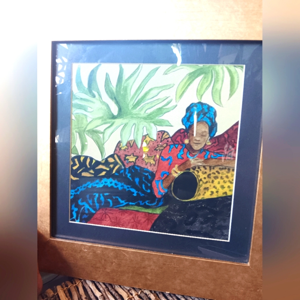 Signed Colorful Gamboa Art Print African descent woman relaxing